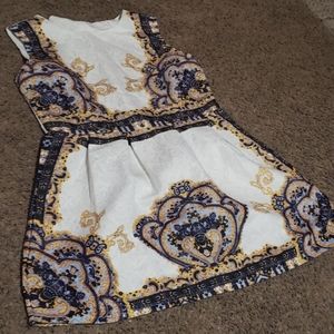Beautiful white dress with gold and blue design